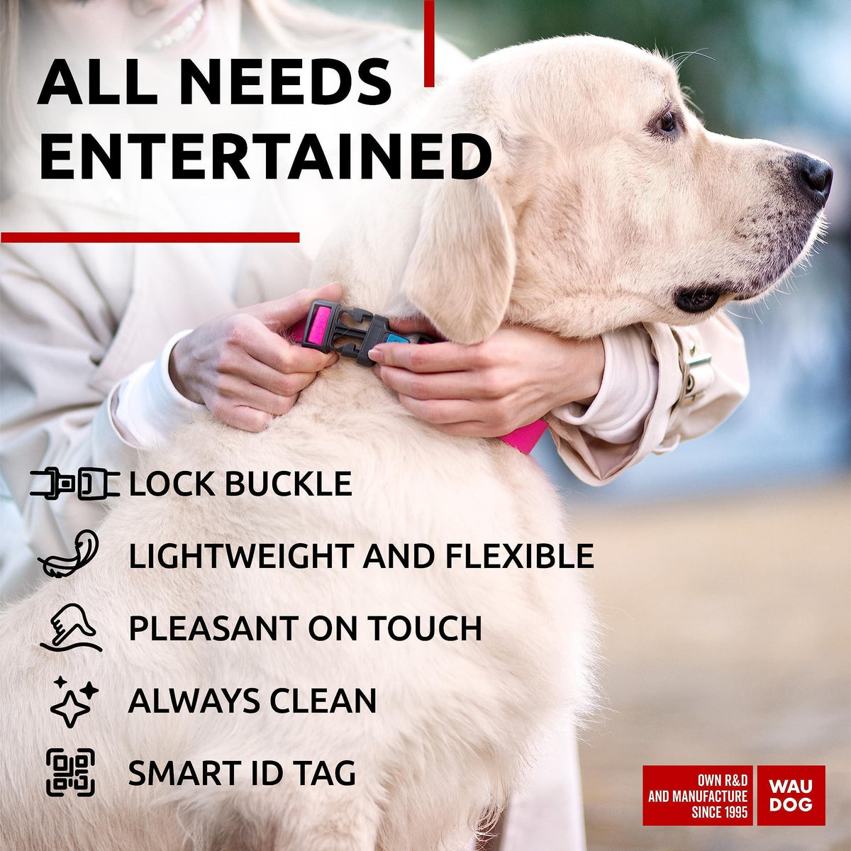 Waterproof Dog Collar Adjustable Dog Collar for Large Dogs Small and Medium Dogs Breakaway Dog Collar Waterproof with Plastic Buckle and QR Dog Tag Boy & Girl Dog Collars (Pink)