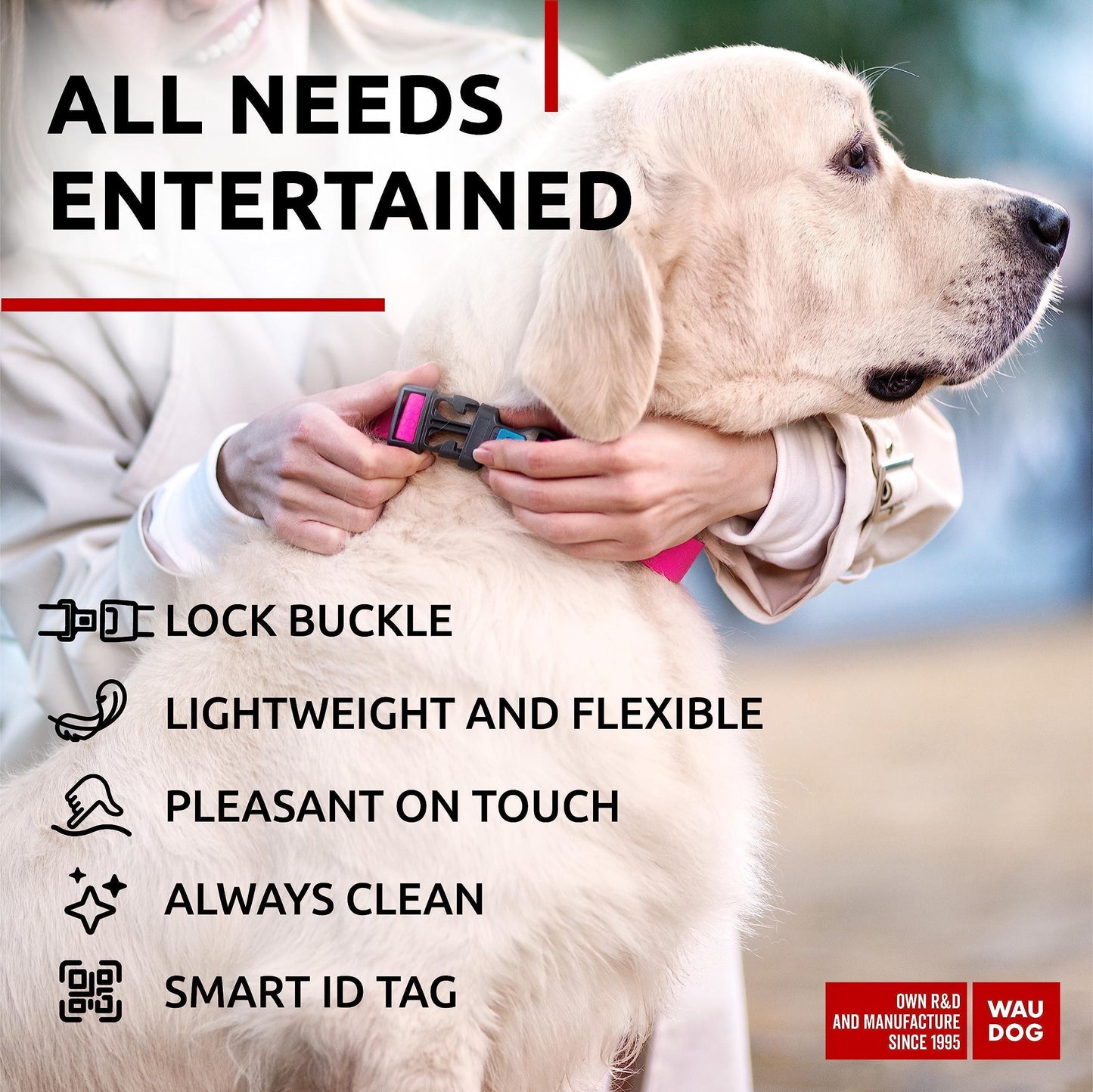 Waterproof Dog Collar Adjustable Dog Collar for Large Dogs Small and Medium Dogs Breakaway Dog Collar Waterproof with Plastic Buckle and QR Dog Tag Boy & Girl Dog Collars (Pink)